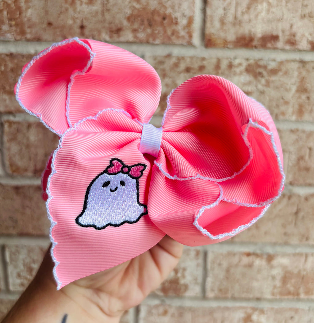 Boo-tiful Ghost Embroidered Bow