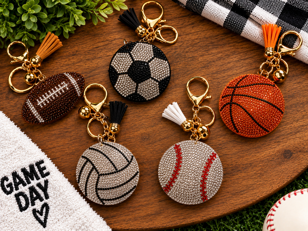✨ Rhinestone Sports Ball Keychains