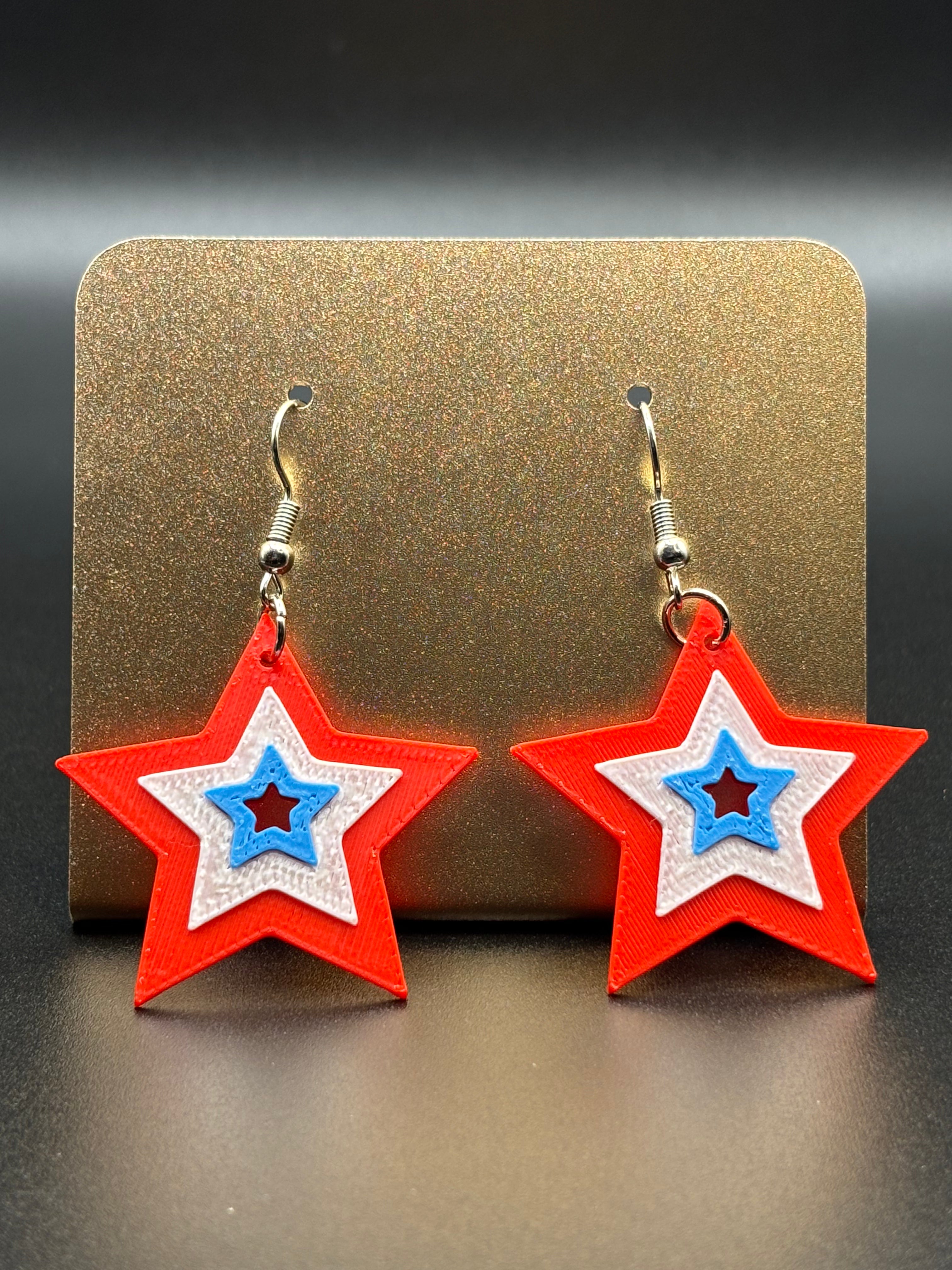Red White and Blue Star Earrings